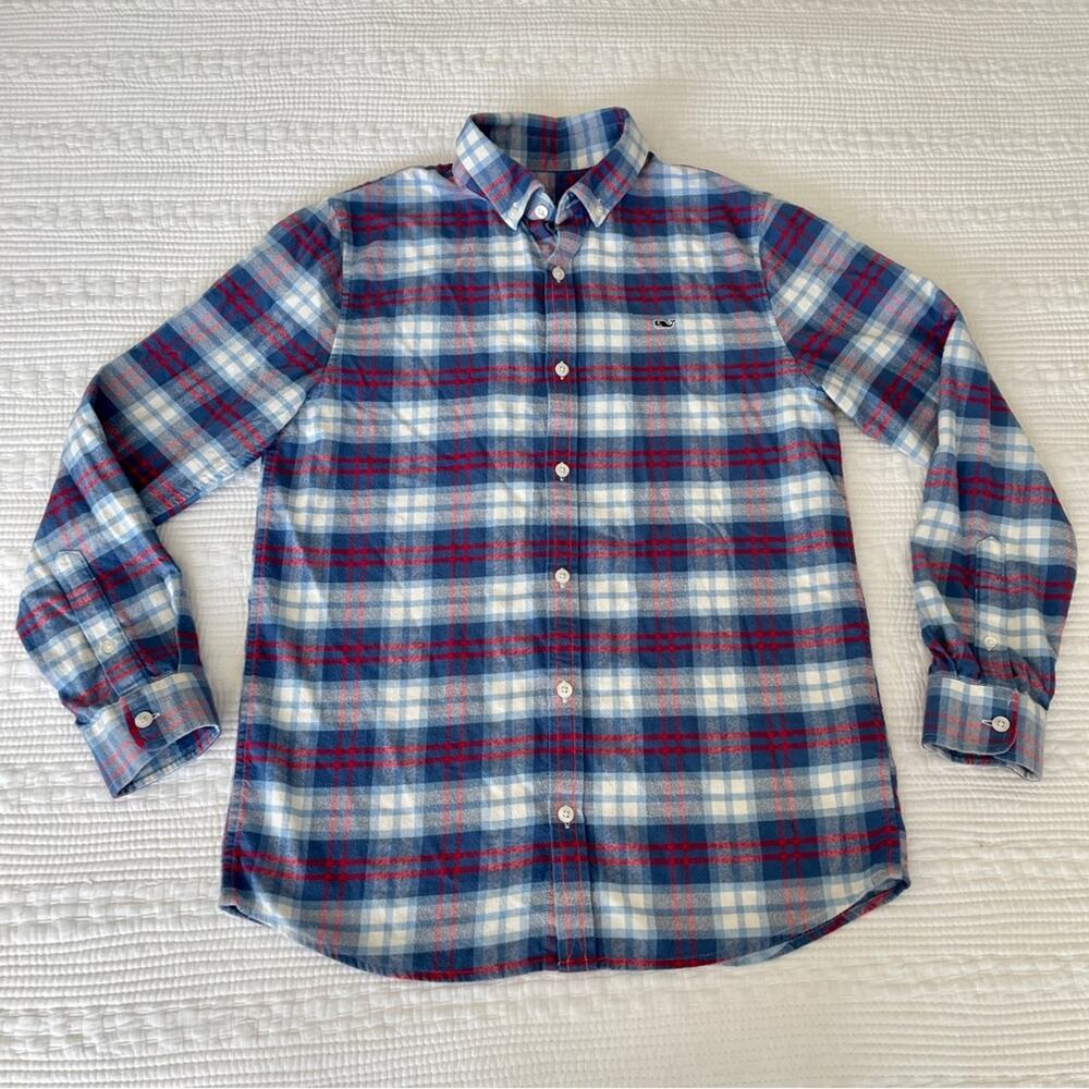 Vineyard Vines Boys Youth Cotton Twill Plaid Shirt Button Down Nautical L (16)